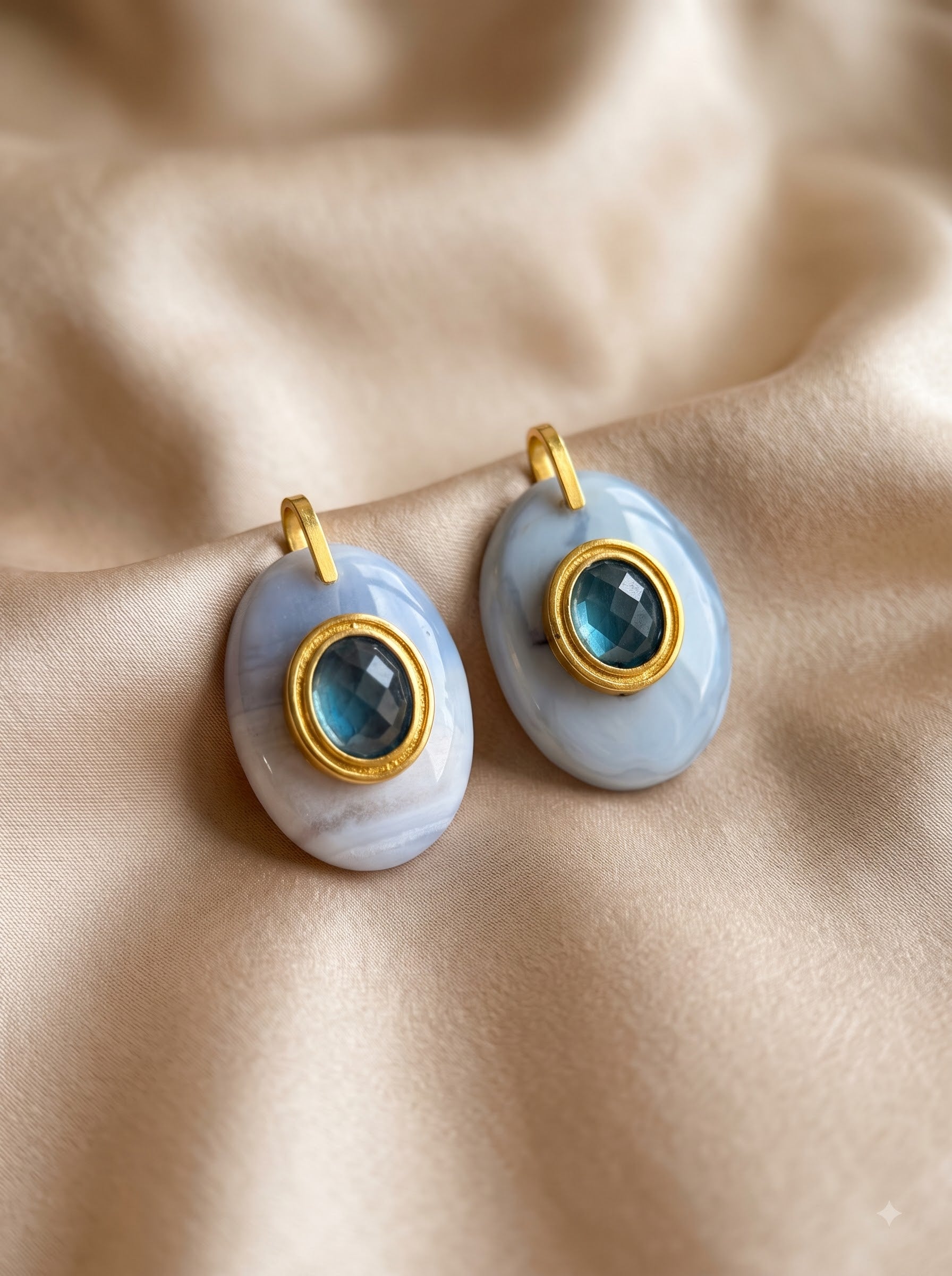oval shape semi precious real stones with 18K gold plating 30mm