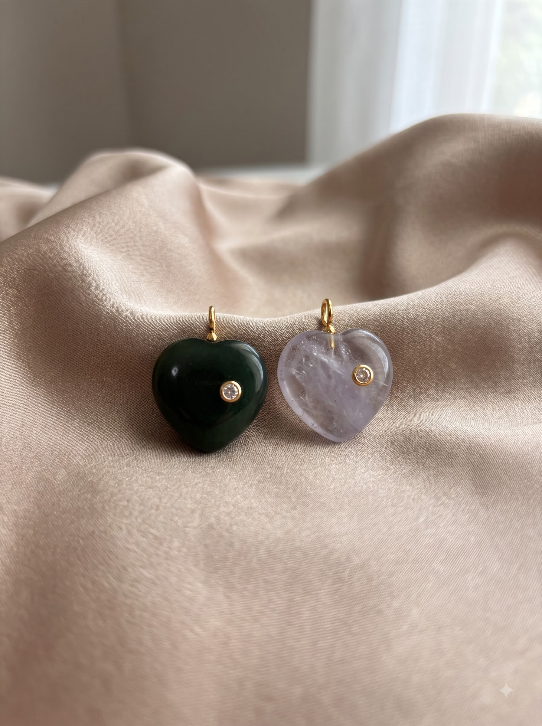 carving heart stone with side CZ white stone