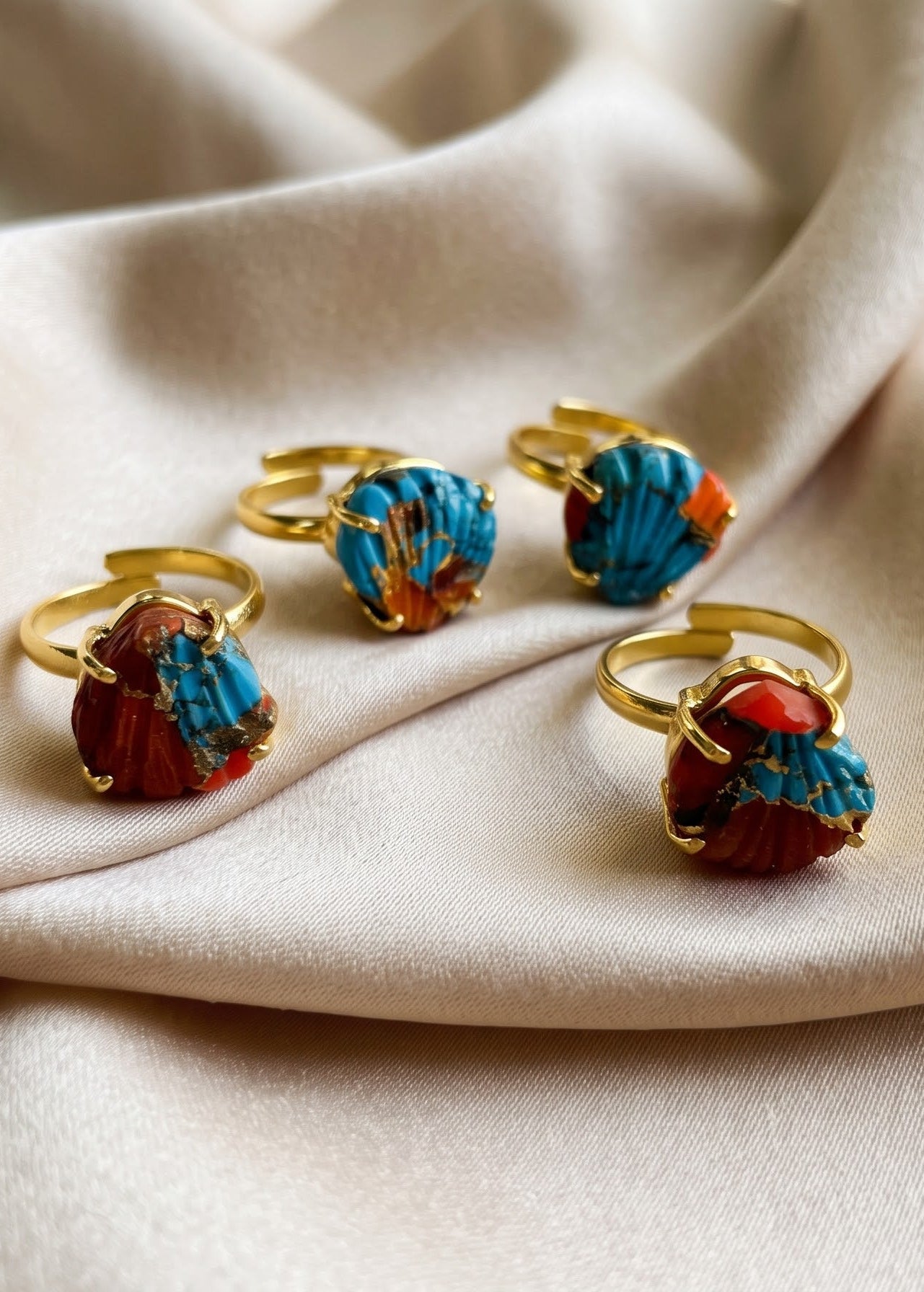 open sizes carving 16 mm  shell rings with 18K gold filled with center stone limited edition (Copy)