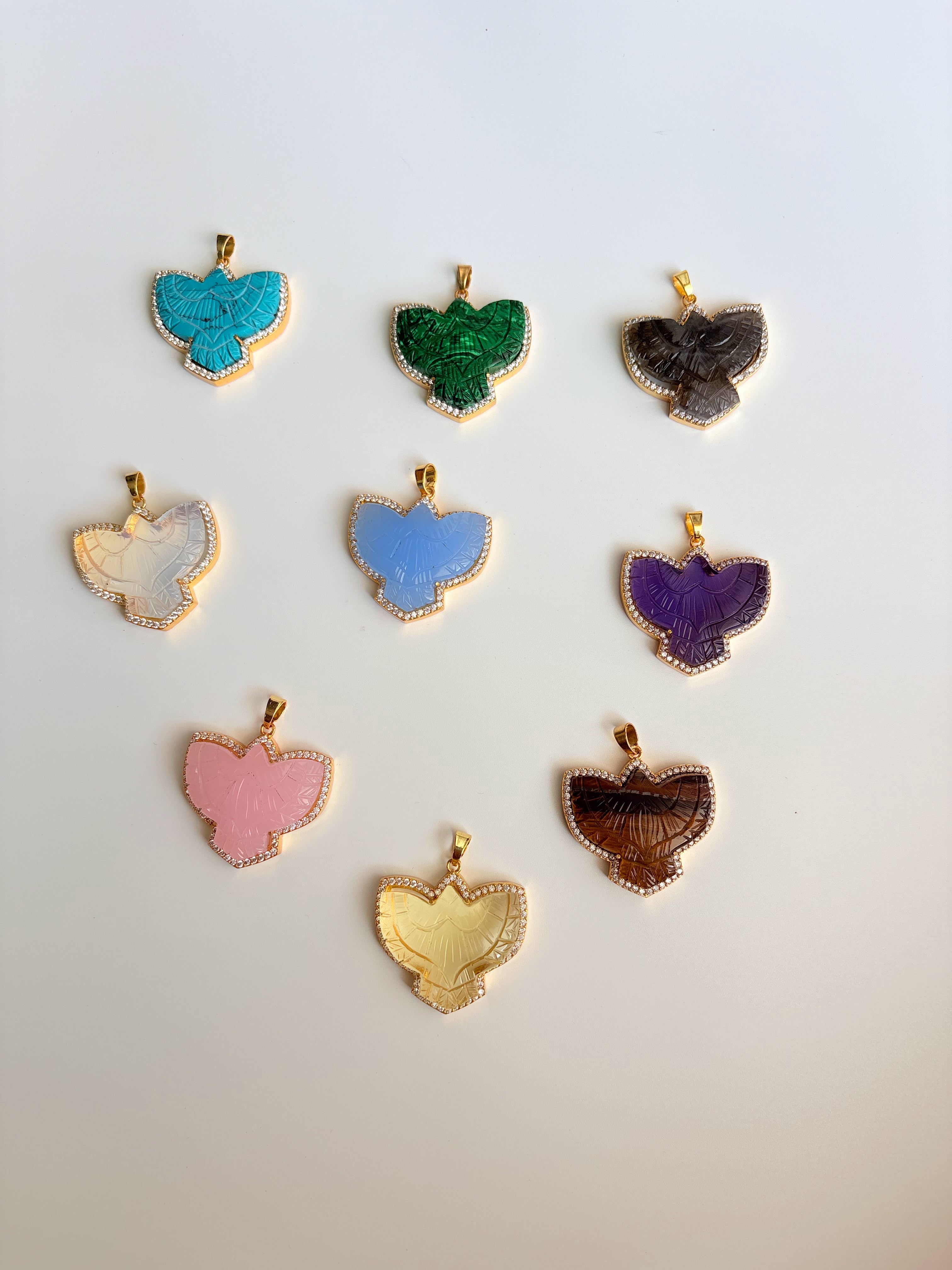 Eggle stone carving pendent set in 18k gold filled plating 30mm size