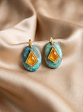 pendent oval shape semi precious real stones with 18K gold plating 30mm
